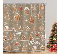 Riyidecor Merry Christmas Happy Xmas New Year Bathroom Shower Curtain Set | 72"W x 72"L shower curtain， Winter Holiday: HD waterproof print, quick-dry cloth, free hooks for easy installation.