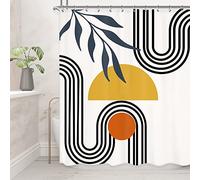 Riyidecor Mid Century Mustard Yellow Terracotta Contemporary Modern Shower Curtain 60x72 Inch Abstract Art Arch Geometric Minimalist Semicircle Curve Aesthetic Polyester Fabric Bathroom Bathtub Decor