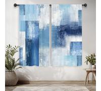 Riyidecor Navy Blue Abstract Modern Curtains Contemporary Cool Mens Rustic Contemporary Aesthetic Oil Painting Boys Teens Brown Rod Pocket Bedroom Living Room Treatment Fabric 2 Panels 42Wx63H Inch