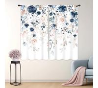Riyidecor Navy Blue Floral Curtains Spring Pink Wildflower Flower Leaf Plants Natural Herbs Botanical Rod Pocket for Women Female Girls Bedroom Living Room Treatment Fabric 2 Panels 42Wx45H Inch