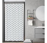 Riyidecor Navy Blue White Stall Small Width Shower Curtain Liner Stripes Half Size 36x72 Inch Single Narrow Tiny Geometric Chevron Herringbone Dorm Decor Fabric Bathroom Set Polyester Waterproof
