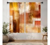 Riyidecor Orange Brown Abstract Modern Curtains Rust Cool Mens Aesthetic Oil Painting Contemporary Teens Brown Rod Pocket Bedroom Retro Rustic Living Room Treatment Fabric 2 Panels 42Wx63H Inch