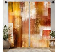 Riyidecor Orange Brown Abstract Modern Curtains Rust Cool Mens Aesthetic Oil Painting Contemporary Teens Brown Rod Pocket Bedroom Retro Rustic Living Room Treatment Fabric 2 Panels 52Wx84H Inch