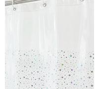 Riyidecor PEVA Thin Clear Shower Curtain Liner，Weighted Magnet，Plastic Holographic Glitter Star Premium Lighweight Water Repellent Rust Proof Grommet for Bathroom Waterproof 12 Pack Hooks 72Wx72H Inch