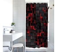 Riyidecor Red Black Shower Curtain 36Wx72H Inch Stall Small Abstract Geometric Brick Modern 3D Gradient Design Plaid Cubes Futuristic Cool Bathroom Decor Fabric Polyester Waterproof 7 Pack Hooks