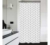Riyidecor Small Stall 36Wx72H Inch Shower Curtain,Narrow RV Walkin Black White Herringbone Modern Bathroom Curtains,Half Stand Up Zig Zag Chevron Camper Bathroom Accessories Waterproof Fabric 7 Hooks
