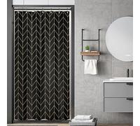 Riyidecor Small Stall Golden Black Chevron Shower Curtain Abstract Boho Herringbone Geometric Simple Striped Minimalist Modern 36Wx72H Inch Man Fabric Decor Bathroom Polyester Waterproof 7 Pack Hooks