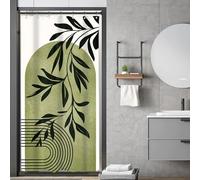 Riyidecor Small Stall Green Mid Century Arch Shower Curtain Boho Bohemian Leaf Modern Neutral Rv Narrow Half Size 36Wx72H Inch Simple Minimalist Fabric Decor Bathroom Polyester Waterproof Hooks