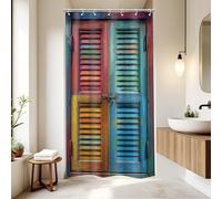 Riyidecor Small Stall Rustic Barn Door Shower Curtain for Bathroom Decor 36Wx72H Colorful Farmhouse Wooden Wood Blinds Vintage Farm Plank Art Printed Fabric Polyester Waterproof 7 Pack Plastic Hooks