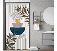 Riyidecor Small Stall RV Navy Blue Boho Mid Century Shower Curtain Narrow Modern Abstract Arch Gold Minimalist Leaves Sun 36Wx72H Inch Geometric Fabric Decor Bathroom Polyester Waterproof Hooks
