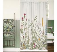 Riyidecor Stall Wildflower Small Half Shower Curtain 36Wx72H Inch Farmhouse Flower Botanical Floral Plant Herbs Vintage Decor Bathroom Windows Fabric Polyester Waterproof 7 Pack Plastic Hooks