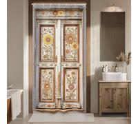 Riyidecor Vintage Beige Small Stall Barn Door Bathroom Shower Curtain Set