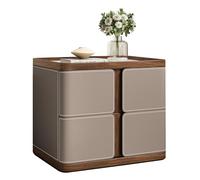 RIYIFER Luxury Nightstands with 4 Drawers, Modern Bedside Table with Curved Design, Faux Leather Wrap & Stone Top, Solid Wood Frame, Storage End Table for Bedroom,Milky Coffee,40x40x50cm