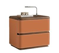 RIYIFER Modern Farmhouse Nightstand, NO INSTALLATION Required, Faux Leather Wrap 2-Drawer Solid Wood Bedside Table for Bedroom End Table for Living Room,Sunset Orange,50x40x50cm