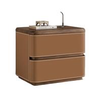 RIYIFER Modern Farmhouse Nightstand, NO INSTALLATION Required, Faux Leather Wrap 2-Drawer Solid Wood Bedside Table for Bedroom End Table for Living Room,Light Brown,50x40x50cm