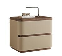 RIYIFER Modern Farmhouse Nightstand, NO INSTALLATION Required, Faux Leather Wrap 2-Drawer Solid Wood Bedside Table for Bedroom End Table for Living Room,Khaki,50x40x50cm