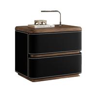 RIYIFER Modern Farmhouse Nightstand, NO INSTALLATION Required, Faux Leather Wrap 2-Drawer Solid Wood Bedside Table for Bedroom End Table for Living Room,Black,50x40x50cm