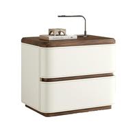 RIYIFER Modern Farmhouse Nightstand, NO INSTALLATION Required, Faux Leather Wrap 2-Drawer Solid Wood Bedside Table for Bedroom End Table for Living Room,Beige,50x40x50cm