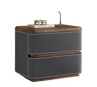 RIYIFER Modern Farmhouse Nightstand, NO INSTALLATION Required, Faux Leather Wrap 2-Drawer Solid Wood Bedside Table for Bedroom End Table for Living Room,Dark Gray,50x40x50cm