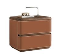 RIYIFER Modern Farmhouse Nightstand, NO INSTALLATION Required, Faux Leather Wrap 2-Drawer Solid Wood Bedside Table for Bedroom End Table for Living Room,Twilight Orange,50x40x50cm