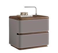 RIYIFER Modern Farmhouse Nightstand, NO INSTALLATION Required, Faux Leather Wrap 2-Drawer Solid Wood Bedside Table for Bedroom End Table for Living Room,Medium Gray,50x40x50cm