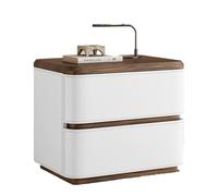 RIYIFER Modern Farmhouse Nightstand, NO INSTALLATION Required, Faux Leather Wrap 2-Drawer Solid Wood Bedside Table for Bedroom End Table for Living Room,White,50x40x50cm