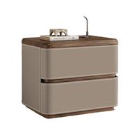 RIYIFER Modern Farmhouse Nightstand, NO INSTALLATION Required, Faux Leather Wrap 2-Drawer Solid Wood Bedside Table for Bedroom End Table for Living Room,Milky Coffee,50x40x50cm
