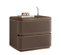 RIYIFER Modern Farmhouse Nightstand, NO INSTALLATION Required, Faux Leather Wrap 2-Drawer Solid Wood Bedside Table for Bedroom End Table for Living Room,Dark Brown,50x40x50cm