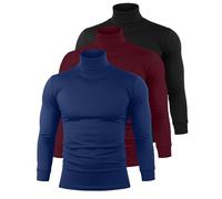 Riyiper 3 Pack Men's Turtleneck Shirts Thermal Basic Knitted Long Sleeve Casual Slim Fit Winter Pullover Tops(Black, Burgundy, Navy Blue,XL)
