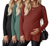 Riyiper 3 Pack Women's Maternity Long Sleeve T-Shirts Round Neck Side Split Tops Loose Casual Pregnancy Mama Clothes Fall