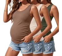 Riyiper 3 Pack Women's Maternity Tank Tops | Pregnant Woman Sleeveless Shirts, Cotton Pregnancy T-Shirts, Ribbed Knit, Sides Ruched, Basic, Mama Clothes, Summer
