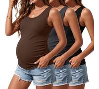 Riyiper 3 Pack Women's Maternity Tank Tops | Pregnant Woman Sleeveless Shirts, Cotton Pregnancy T-Shirts, Ribbed Knit, Sides Ruched, Basic, Mama Clothes, Summer
