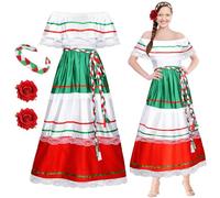 Riyiper Traditional Mexican Dress Women Mexican Costume with Flower Hair Clip Hairband for Halloween Fiesta Spanish Dress(Large)