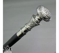 RIYLBEX Vintage Antique Walking Cane Wooden Walking Stick Silver Brass Handle Knob Gift