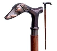Riylox Vintage Brass Decorative Walking Stick, Brass Greyhound Dog Head Handle, Bronze Finish, Wooden Shaft Walking Stick.