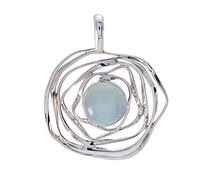 RIYO Exporter 925 Sterling Silver Pendant Chalcedony Silver Pendant Blue Pendant Round Pendant Bezel Setting Pendant Chalcedony Pendant Designer Jewelry For Womens