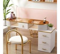 RIYUE_SHENGHENG Nail Tech Desk Artist Hand Manicure Table, Professional Modern Nail Beauty Workstation Wooden Salon Spa Nail Desk with Drawers and 3 Layers Storage Cabinet,home Beauty Salon Equipment