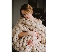 Riyueyi Chunky Blanket 100% Merino Wool Home Decor Sofa Cover Lap Blanket Giant Knit Throw Blanket Bulky Hand Knit Blanket Wedding Gift,Beige,100x180cm/39x70in