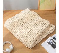 Riyueyi Chunky Knit Blanket Cable Knit Chunky Chenille Blanket Handmade Knit Blanket Arm Knit Blanket Chunky Giant Knit Throw Blanket for Bed Chair Sofa Home Decor,Beige,200x200cm/78x78in