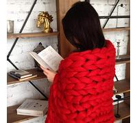 Riyueyi Chunky Knit Blanket Chunky Blanket Merino Wool Blanket Giant Throw Chunky Merino Wool Blanket Plaid Home Decor Interior Design,Red,120x150cm/47x59in