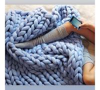 Riyueyi Chunky Knit Blanket Merino Wool Hand Made Throw Boho Super Thick Warm Cosy Throw Blanket Braided Cable Knit Blanket Chunky Knit Crochet Blanket,Blue,180x200cm/70x78in