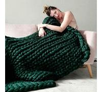 Riyueyi Chunky Knit Blanket Merino Wool Knitted Throw Blankets Boho Bedroom Sofa for Couch Enough Thickness A Comfortable Nap Soft,Green,130x170cm/51x66in