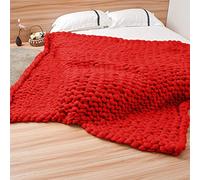 Riyueyi Chunky Knit Blanket Wool Knitted Throw Blankets Soft Big Yarn Thick Braided Knot Crochet Cable Rope Handmade Giant Blankets and Throws,Red,50x50cm/19x19in