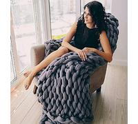 Riyueyi Chunky Knit Blanket Wool Large Warm Cozy Thick Yarn Cable Throw Blankets Soft, Fluffy, Oversized Cable Braided Hand Knotted Throw for Sofa, Boho Gift,Grey,50x50cm/19x19in