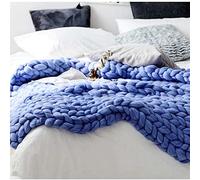 Riyueyi Chunky Knit Blanket Wool Large Warm Cozy Thick Yarn Cable Throw Blankets Soft, Fluffy, Oversized Cable Braided Hand Knotted Throw for Sofa, Boho Gift,Blue,50x50cm/19x19in