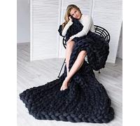 Riyueyi Chunky Knit Blanket Wool Throw Super Thick Warm & Cosy Throw Blanket Luxury No Shedding Braided Cable Knit Blanket Chunky Knit Crochet Blanket Blanket Yarn Knitted,Black,50x50cm/19x19in