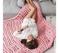 Riyueyi Chunky Knit Blanket Wool Throw Super Thick Warm & Cosy Throw Blanket Luxury No Shedding Braided Cable Knit Blanket Chunky Knit Crochet Blanket Blanket Yarn Knitted,Pink,60x60cm/23x23in