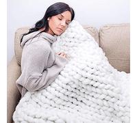 Riyueyi Chunky Knit Blanket Yarn Handmade Soft Bulky Arm Knitting Throw Merino Wool Blanket Super Large Bedroom Pet Bed Sofa Chair Home Decor Giant Yarn Single Sofa,White,200x200cm/78x78in
