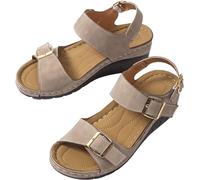 Riyueyi Orthopedic Sandals for Women Comfortable Sandals Arch Support Sandals Orthotic Walking Sandals Open Toe Sandals Ankle Strap Dressy Summer Flat Sandals,Gray,5 UK