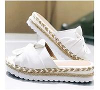 Riyueyi Sandals for Women Wedge Heel Open Toe Flip Flops Front Bow Knot Slip on Sandals with Large Bow Front Strap Thick Bottom Wear-Resistant Beach Travel Slippers,White,US7/EU38